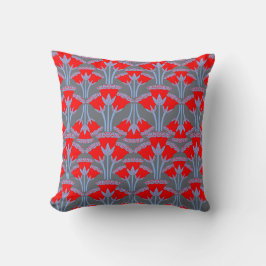 Red Bellflower Throw Pillow | One Owl Artist クッション