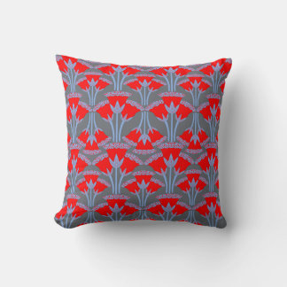 Red Bellflower Throw Pillow | One Owl Artist クッション