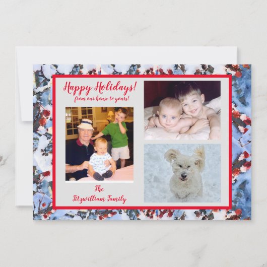 Red Beres in Snow Photo Holiday Card シーズンカード (正面)