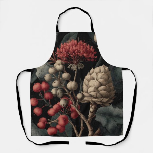 Red Berries and Exotic Seed Pods on Black エプロン (正面)