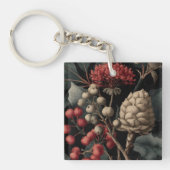 Red Berries and Exotic Seed Pods on Black キーホルダー (正面)