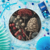 Red Berries and Exotic Seed Pods on Black ペーパープレート (パーティー)