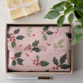 Red berries and holly on pink 薄葉紙 (ギフト)