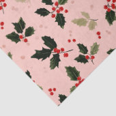 Red berries and holly on pink 薄葉紙 (詳細)