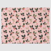 Red berries and holly on pink 薄葉紙 (正面)