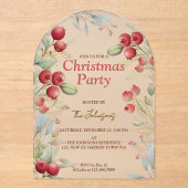 Red Berries and Pine Holiday アクリル招待状 (正面)