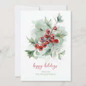 Red Berries Botanical Watercolor Christmas シーズンカード (正面)
