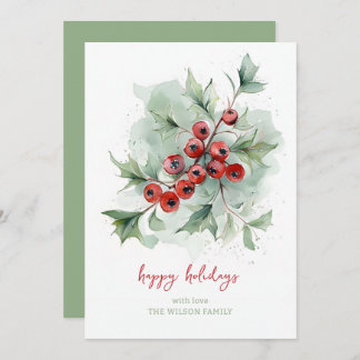 Red Berries Botanical Watercolor Christmas シーズンカード