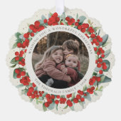 Red Berries + Eucalyptus Christmas Wreath Photo  オーナメントカード (正面)