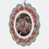 Red Berries + Eucalyptus Christmas Wreath Photo  オーナメントカード (左)