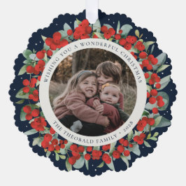 Red Berries + Eucalyptus Christmas Wreath Photo  オーナメントカード