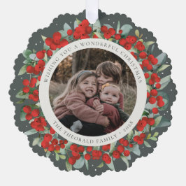 Red Berries + Eucalyptus Christmas Wreath Photo  オーナメントカード