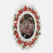Red Berries + Eucalyptus Holiday Wreath Photo  オーナメントカード (右)