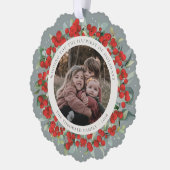Red Berries + Eucalyptus Holiday Wreath Photo  オーナメントカード (左)