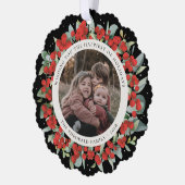 Red Berries + Eucalyptus Holiday Wreath Photo  オーナメントカード (左)