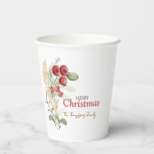 Red Berries Greenery Botanical Christmas Party 紙コップ (裏面)