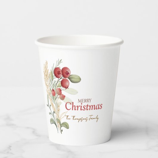 Red Berries Greenery Botanical Christmas Party 紙コップ (裏面)