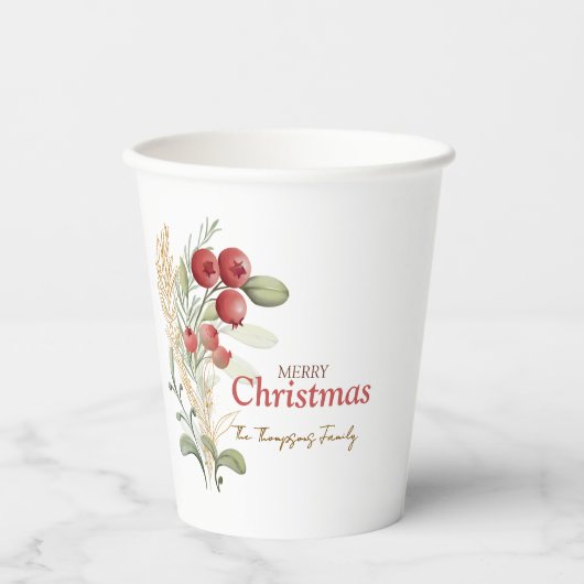 Red Berries Greenery Botanical Christmas Party 紙コップ (正面)