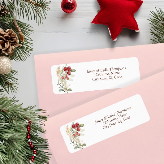 Red Berries Greenery Elegant ラベル