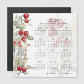 Red Berries Greenery Elegant 2026 Calendar Card (正面/裏面)