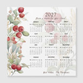 Red Berries Greenery Elegant 2027 Calendar Card (正面)