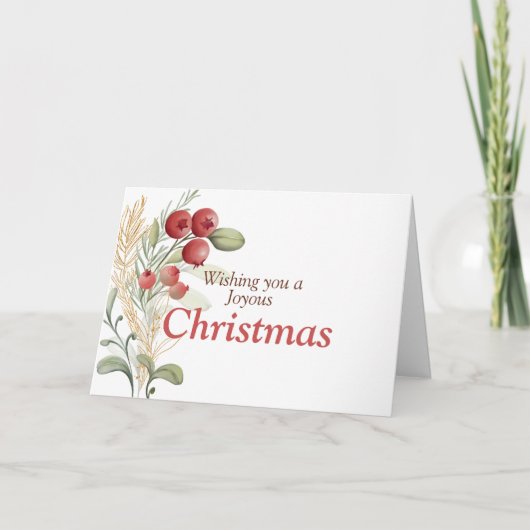 Red Berries Greenery Elegant Christmas シーズンカード (正面)