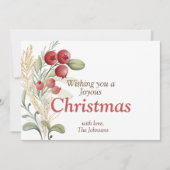 Red Berries Greenery Elegant Christmas シーズンカード (正面)