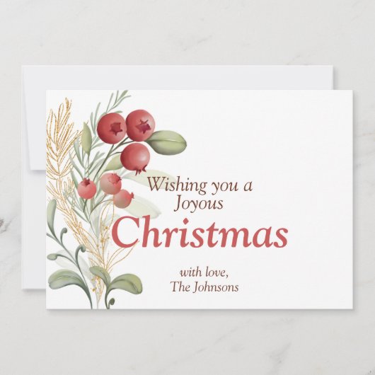 Red Berries Greenery Elegant Christmas シーズンカード (正面)