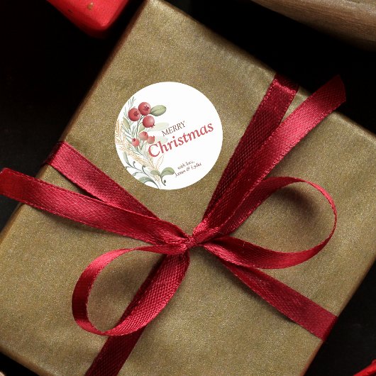 Red Berries Greenery Elegant Christmas ラウンドシール