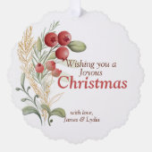 Red Berries Greenery Elegant Holiday オーナメントカード (正面)