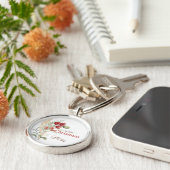 Red Berries Greenery Elegant Name Christmas キーホルダー (側面)