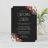 Red Berries Holly Poinsettia Stars Christmas Party 招待状 (スタンド正面)