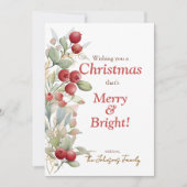 Red Berries Merry & Bright Elegant Christmas シーズンカード (正面)