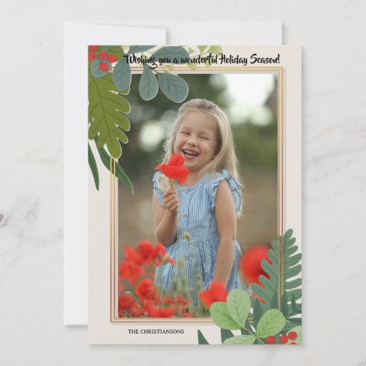Red Berries Photo Frame Holiday Greeting Card シーズンカード (正面)