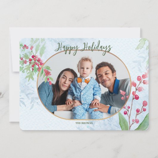 Red Berries Photo Holiday Greeting Card シーズンカード (正面)