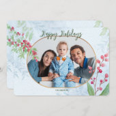 Red Berries Photo Holiday Greeting Card シーズンカード (正面/裏面)
