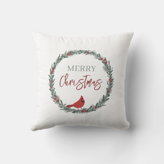 Red Berries Wreath and Red Cardinal Christmas  クッション (裏面)