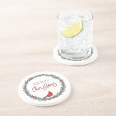 Red Berries Wreath and Red Cardinal Christmas コースター (側面)