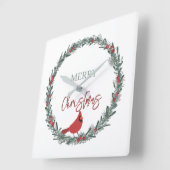 Red Berries Wreath and Red Cardinal Christmas  スクエア壁時計 (傾斜)
