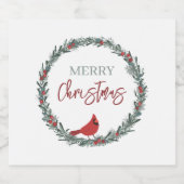 Red Berries Wreath and Red Cardinal Christmas スパークリングワインラベル (シングルラベル)