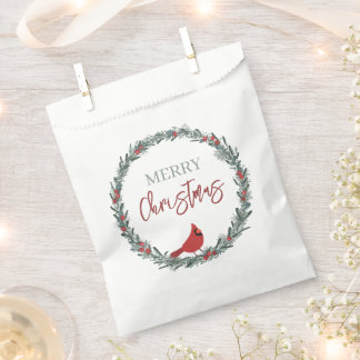 Red Berries Wreath and Red Cardinal Christmas  フェイバーバッグ
