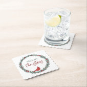 Red Berries Wreath and Red Cardinal Christmas  ペーパーコースター (インサイチュ)