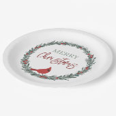 Red Berries Wreath and Red Cardinal Christmas  ペーパープレート (アングル)