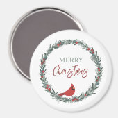 Red Berries Wreath and Red Cardinal Christmas  マグネット (正面/裏面)