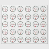 Red Berries Wreath and Red Cardinal Christmas ラッピングペーパー (フラット)