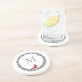 Red Berries Wreath and Red Cardinal Monogram  コースター (側面)