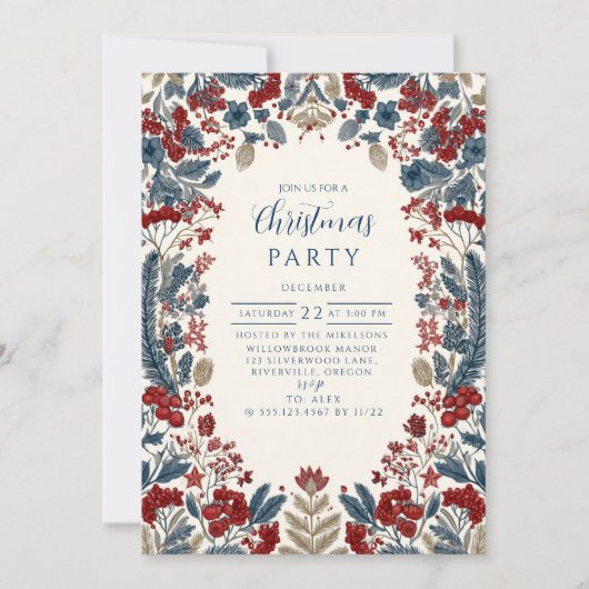 Red Berry & Blue Pine Christmas 招待状 (正面)