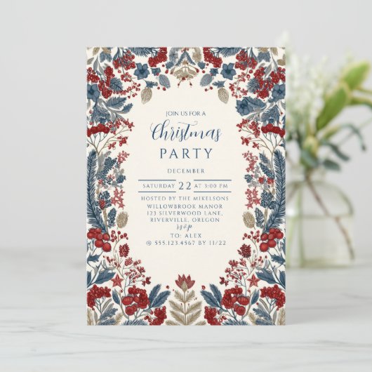 Red Berry & Blue Pine Christmas 招待状 (スタンド正面)