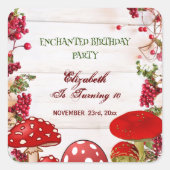 Red Berry Garden Toadstool Kid's Magic Mushrooms スクエアシール (正面)