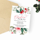 Red Berry & Greenery Christmas Party Invitation 招待状